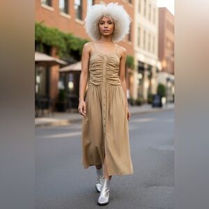 Elegant Tan Button-Down Dress